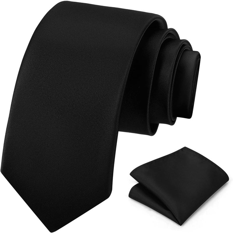 pensee Men's Tie Set Solid Pure Color 3.15" (8CM) Classic Formal Plain Necktie and Pocket Square Set For Men - Image 1